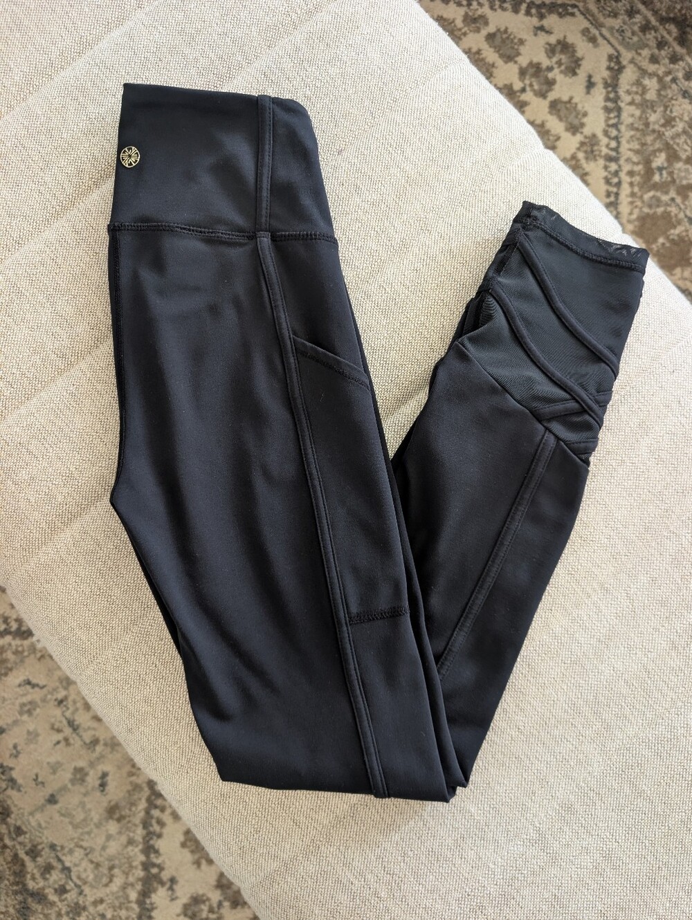 ​Lilly Pulitzer Luxletic Black Leggings with Mesh Crisscross Ankle Detail XS
